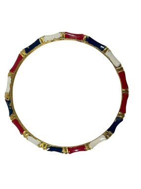 Bracelet Patriotic Enamel Red White Blue Gold Tone Bangle 4th of July